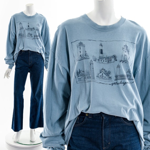 Michigan Lighthouse Dusty Blue Long Sleeve Shirt - image 2