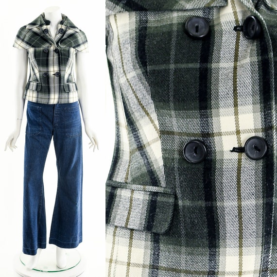 Plaid Blazer Coat,Double Breasted Blazer,Vintage … - image 1