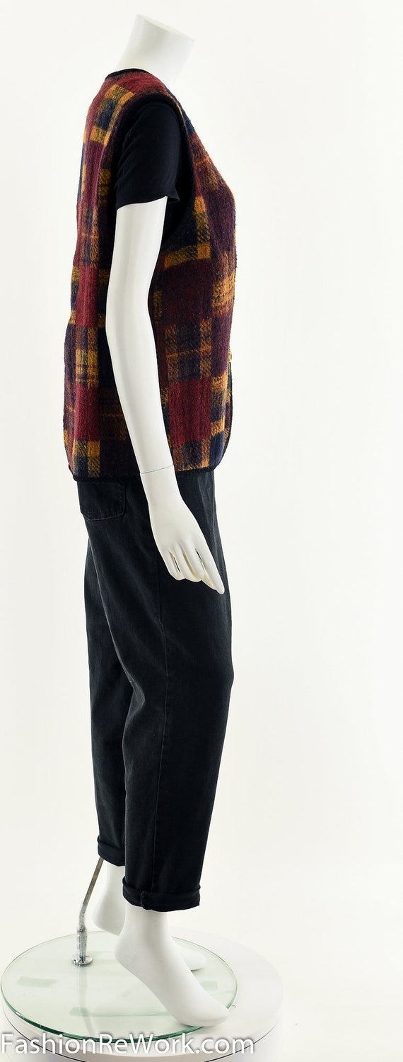 Dark Woolen Patchwork Plaid Vest - image 3