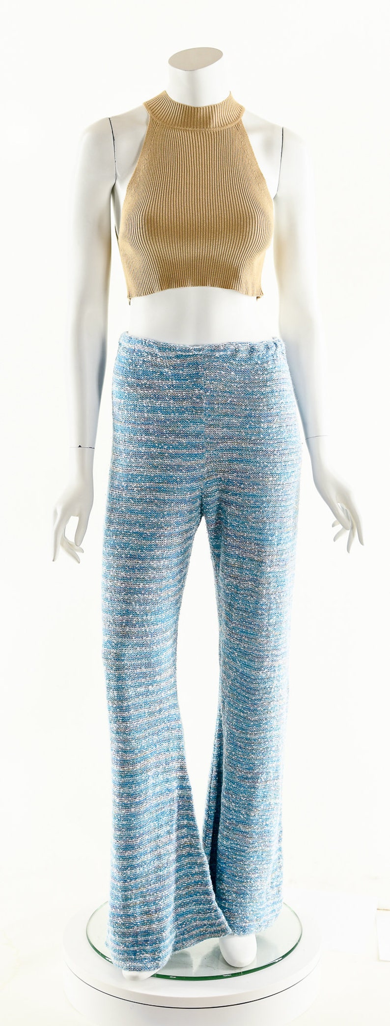 Space Dye Bell Bottoms,Vintage Bobbie Brooks Knit Pants,Boho Bell Bottoms,Baby Blue Flare Pants,Rainbow Knit Bellbottoms,Nubby Knit Pants image 4