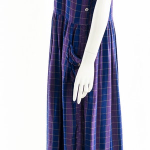 Rayon India Dress,Plaid Purple Midi Dress,Vintage Indian Dress,Checkered Square Pinafore Dress,Vintage Soft Rayon Dress,Apron Dress,Preppy image 9