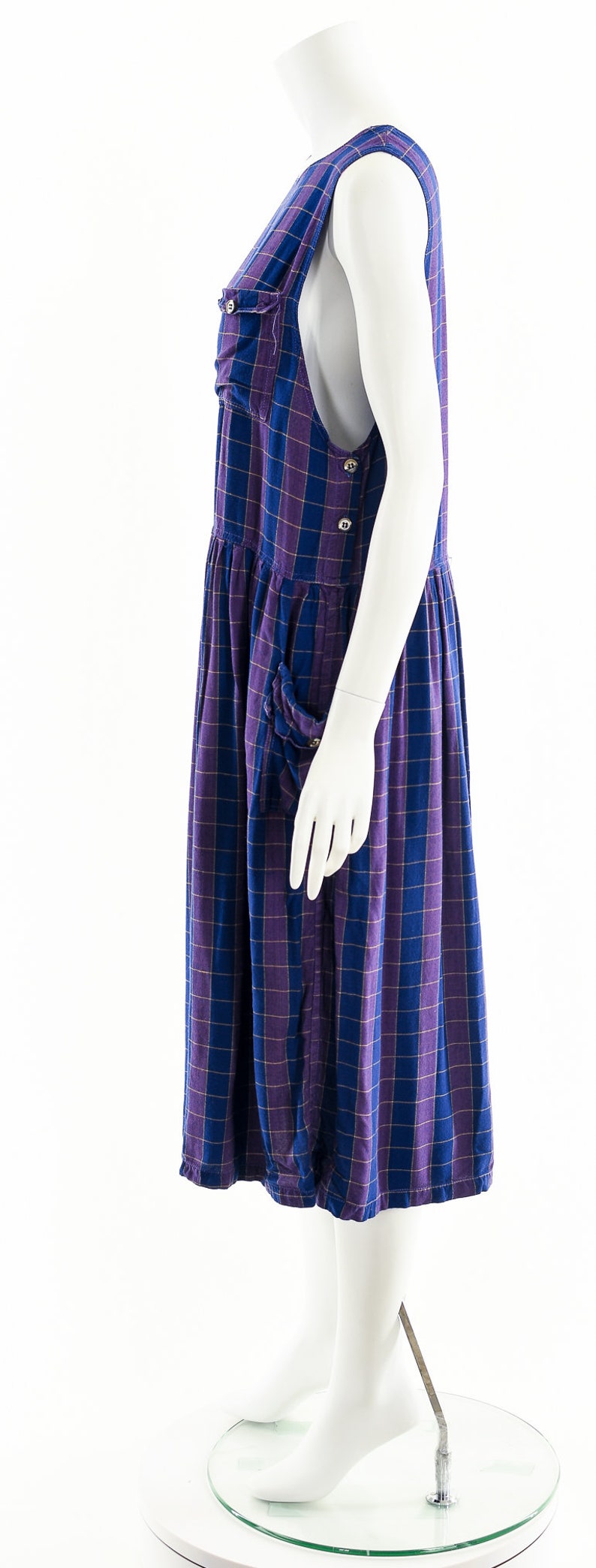 Rayon India Dress,Plaid Purple Midi Dress,Vintage Indian Dress,Checkered Square Pinafore Dress,Vintage Soft Rayon Dress,Apron Dress,Preppy image 9