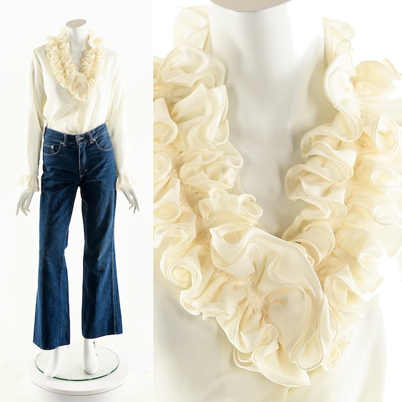 Ruffle Collar Blouse,Dramatic Ruffle Top,Dramatic… - image 1