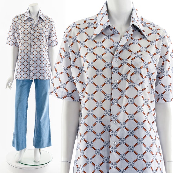Light + Breezy Patterned Short Sleeve Button Up 7… - image 1