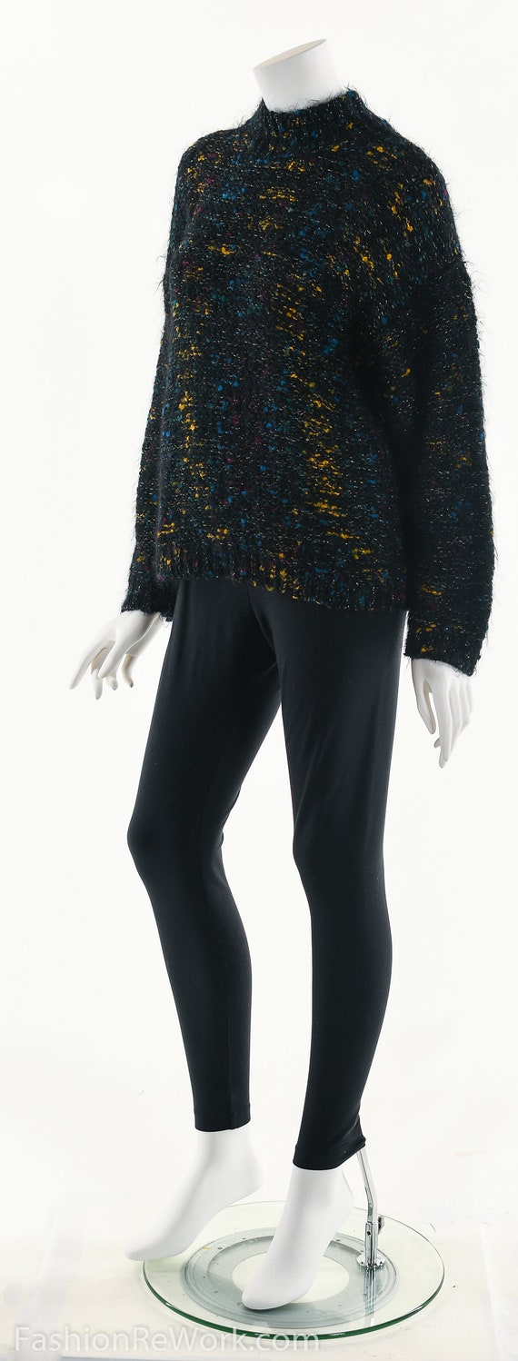 Metallic Dark Colorful Sweater,Hand Knit Turtlene… - image 7