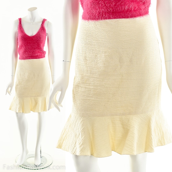 Gingham Peplum Skirt,Yellow Gingham Skirt,Pencil S