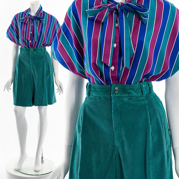 Cool Tones Striped Bowtie Blouse