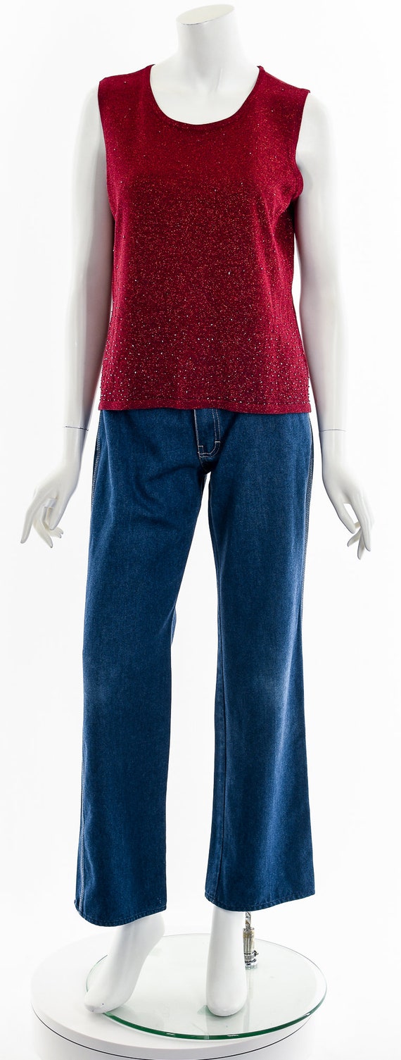 Red Stretchy Sparkly Knit Top - image 4