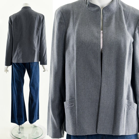 Gray Minimalistic Woolen Jacket - image 3