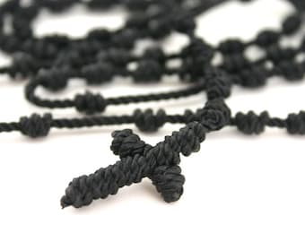 Knotted Rosary Necklace -Cord Rosary - Cross Necklace Rosary - Military Cord Rosary - Religious Necklace - Thanksgiving Gift, Christmas Gift