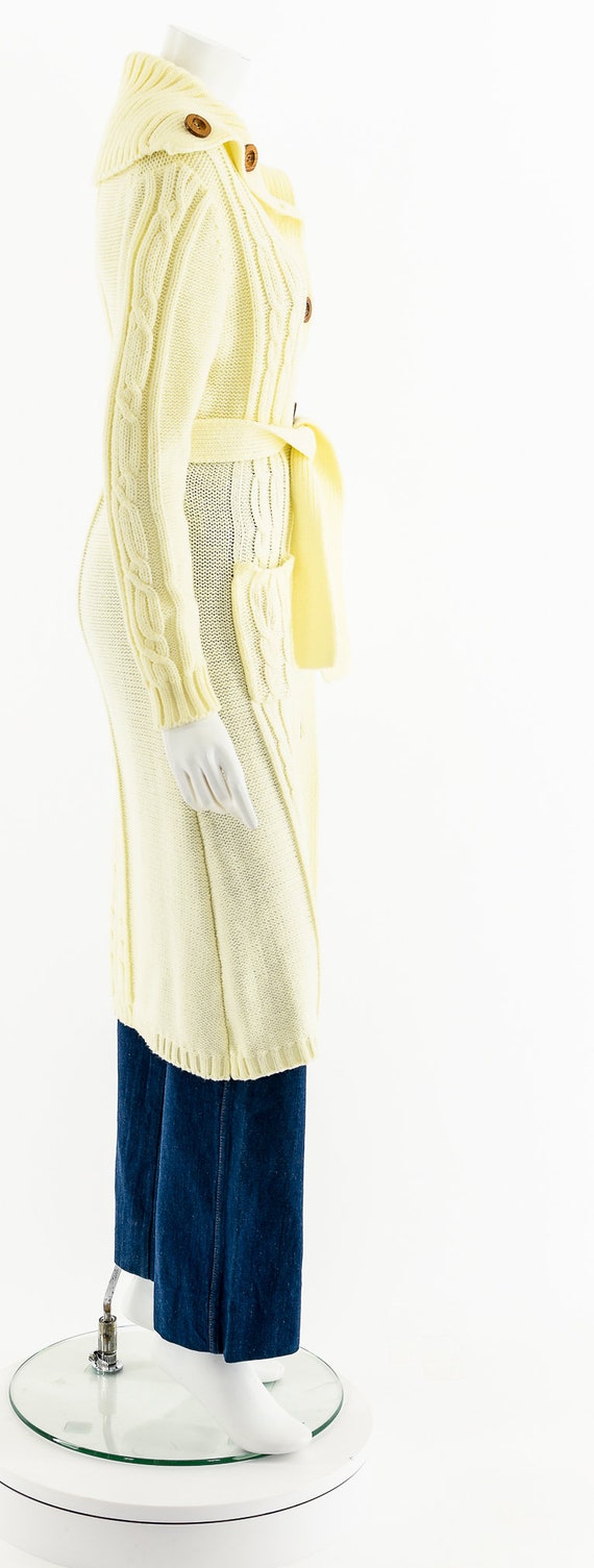 Off-White Cable Knit Button Up Duster Cardigan 70s - image 5