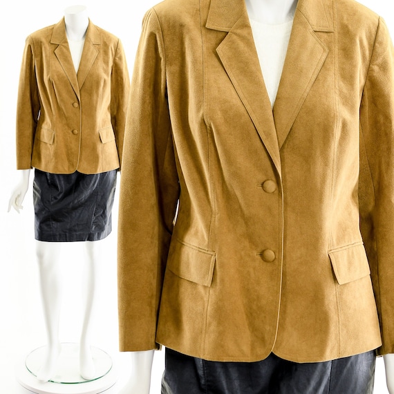 Tan Suede Power-Suit Blazer Jacket - image 1