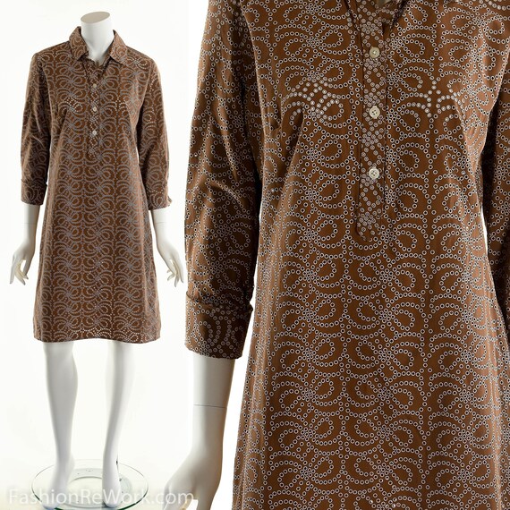 Brown Eyelet Dress, 90's Shirt Dress, Button Down… - image 10