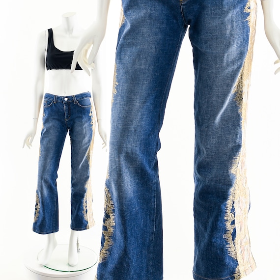 パンツ 00s roberto cavalli coating pants y2k XS/S Y2K Roberto Cavalli Animal Print Low Waisted Flared