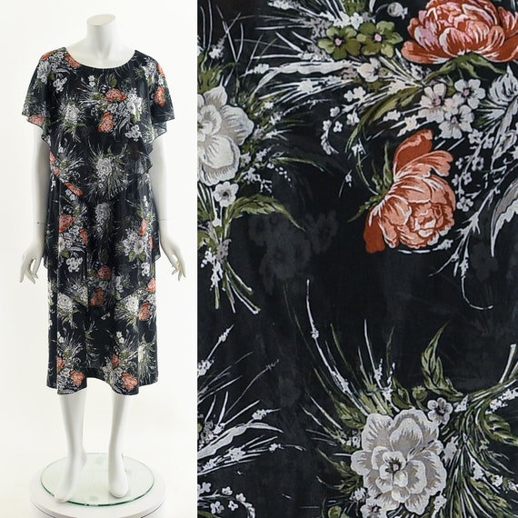 Black Floral Flowy Midi Dress - image 1