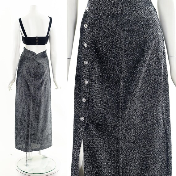 Gun Metal Lurex 70s Midi Skirt - image 2