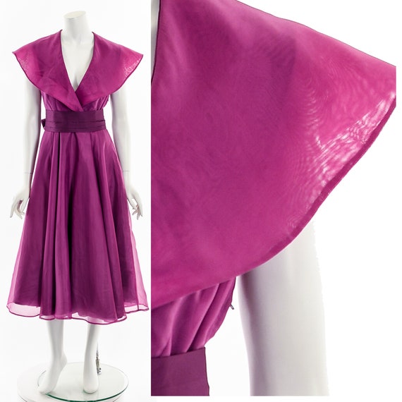 Purple Chiffon Fit and Flare Dress - image 2