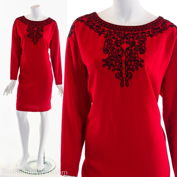 Vintage Red Dress, Bohemian Dress, Boho Dress, Eth