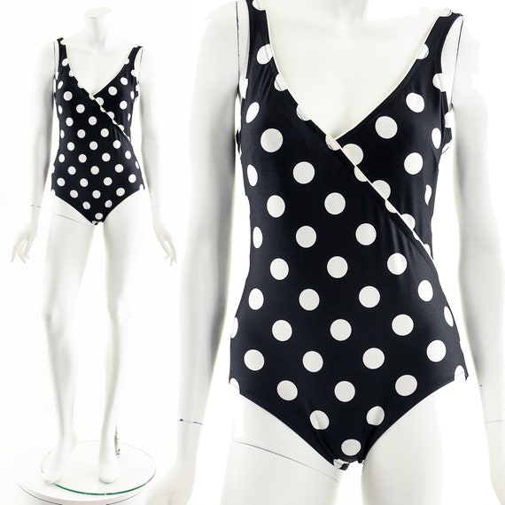 Vintage Polka Dot Swimsuit, Gottex Swimsuit, Black