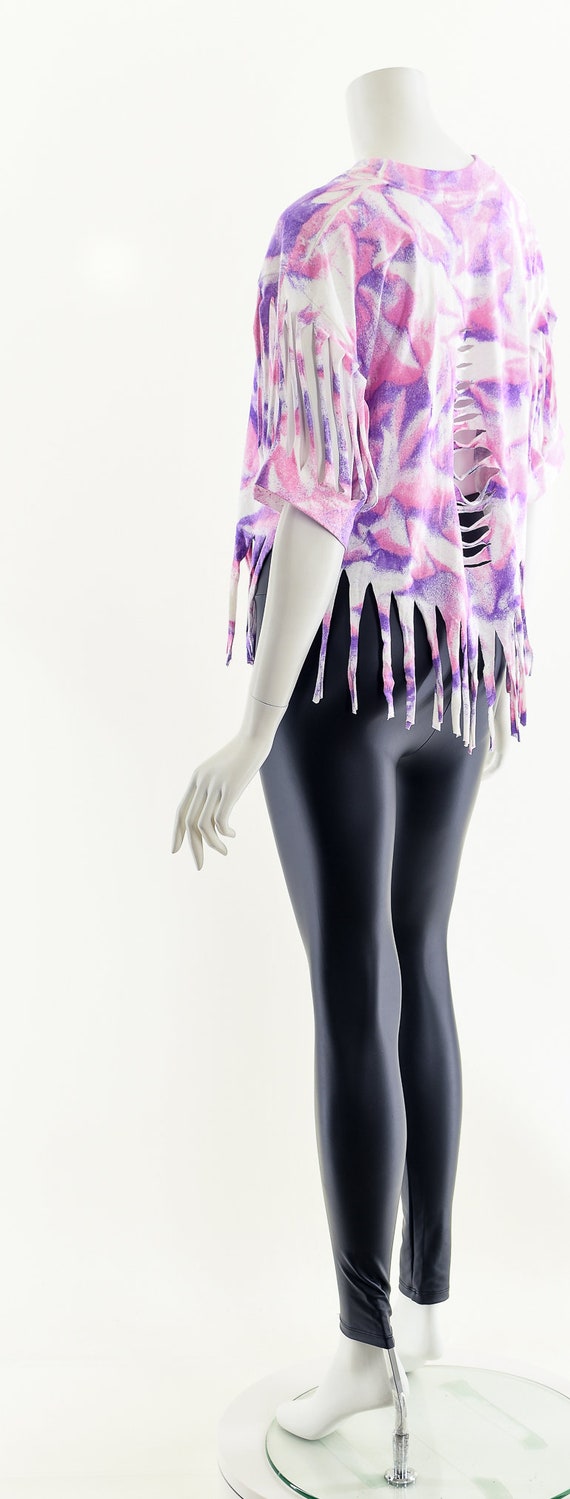 airbrush fringe crop top,80s tear tshirt,Slashed … - image 8