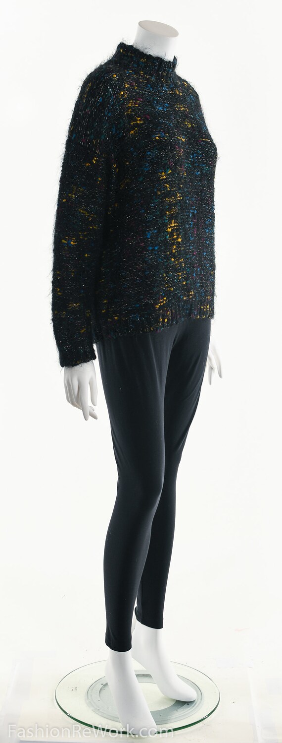 Metallic Dark Colorful Sweater,Hand Knit Turtlene… - image 3