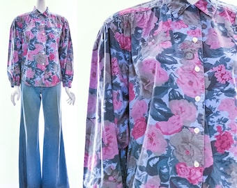 Floral Chambray Denim Button Down shirt