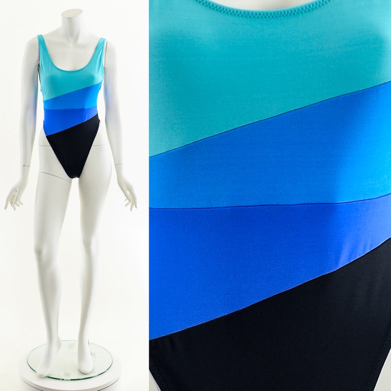 Brazilian Colorblock One Piece Swimsuit,Blue Panel High Cut Bathing Suit,Vintage Brazilian Swimsuit,High Cut Bikini Option,Low Cut Back, image 3