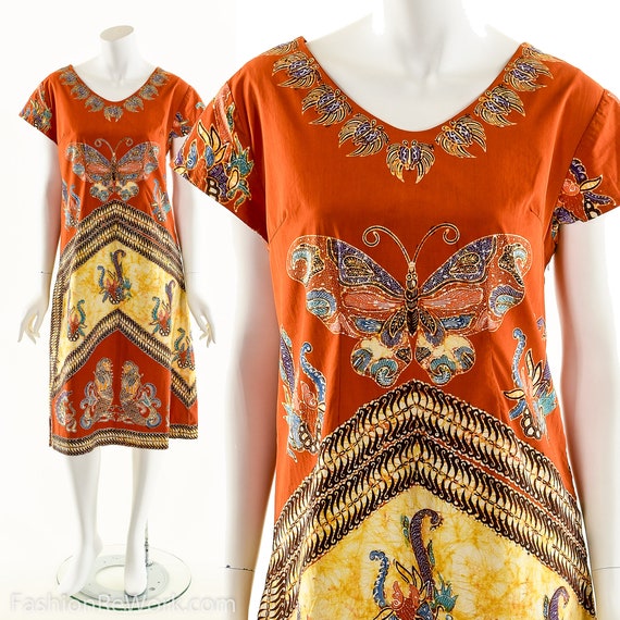 Butterfly Mermaid Dress,Vintage Batik Dress,Batik