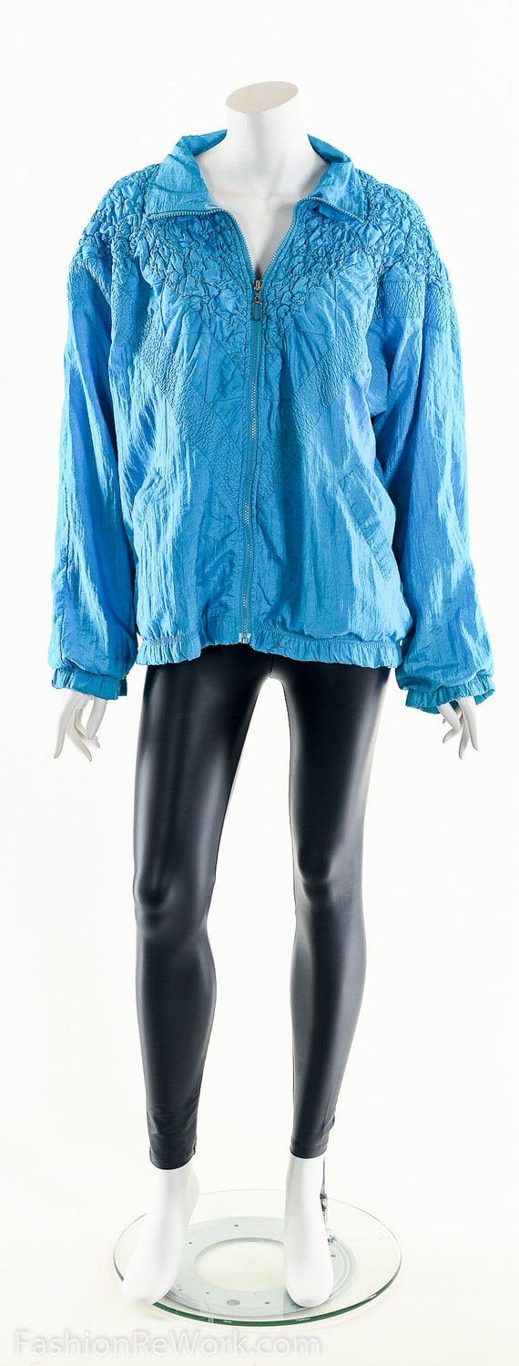 Vintage 90s Windbreaker,Quilted Aqua Blue Jacket,… - image 6