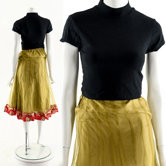 Bohemian Midi Skirt,Vintage Boho Skirt,Tulle Ethn… - image 3