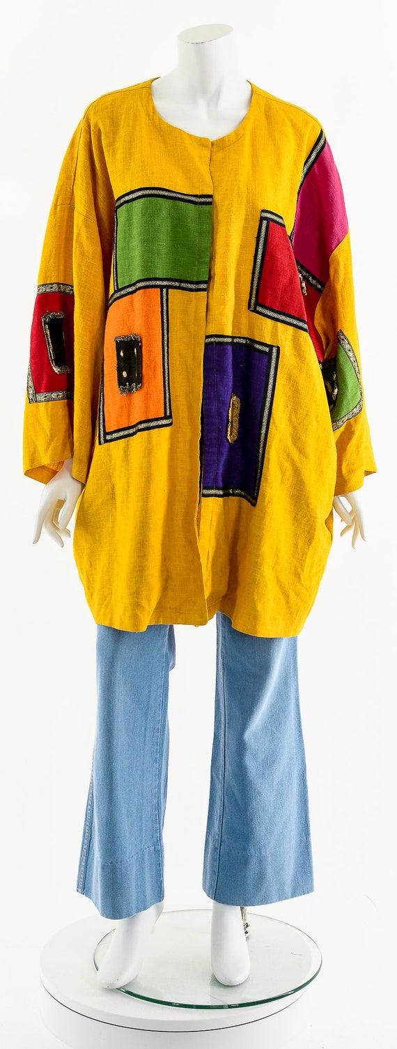 Wearable Art Patchwork Linen Jacket - image 4