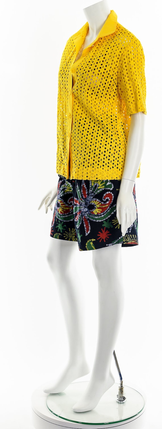Bright Yellow Button Up Eyelet Top - image 10