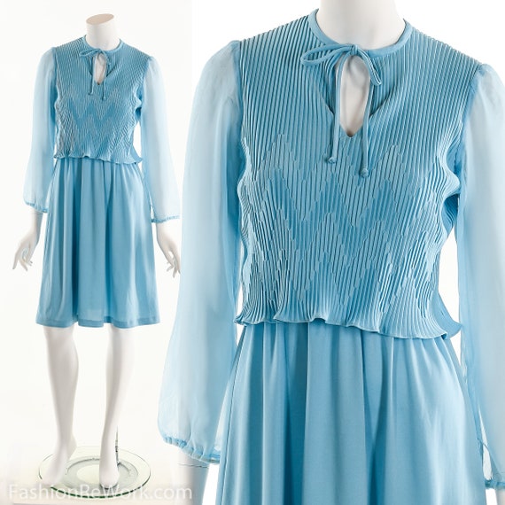 Blue Dress, Secretary Dress, Crinkle Dress, Blue C
