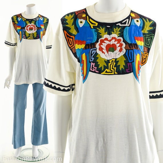 Patchwork T-Shirt, Vintage Patchwork Tee, Tropical