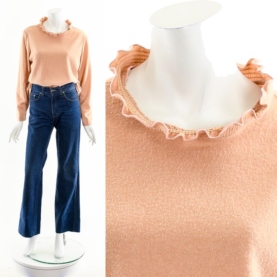 Nude Blush Ruffle Collar Knit Top - image 1