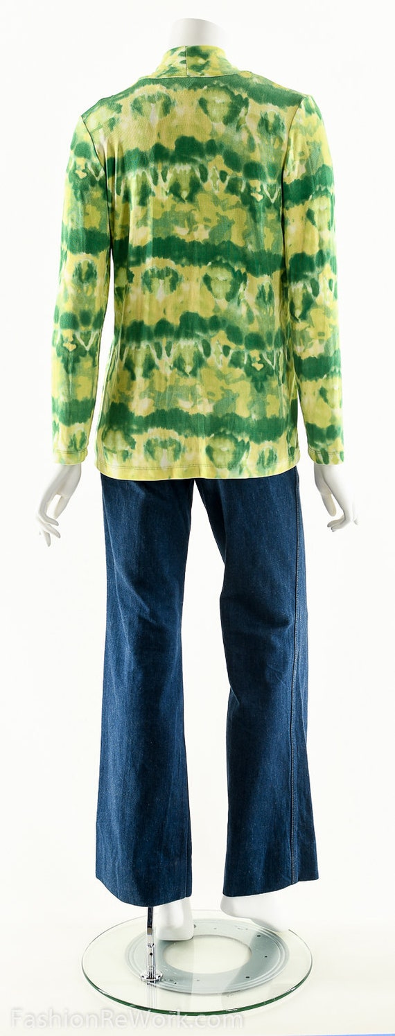 Watercolor Green Cardigan, 90s Slinky Tie Dye Car… - image 5