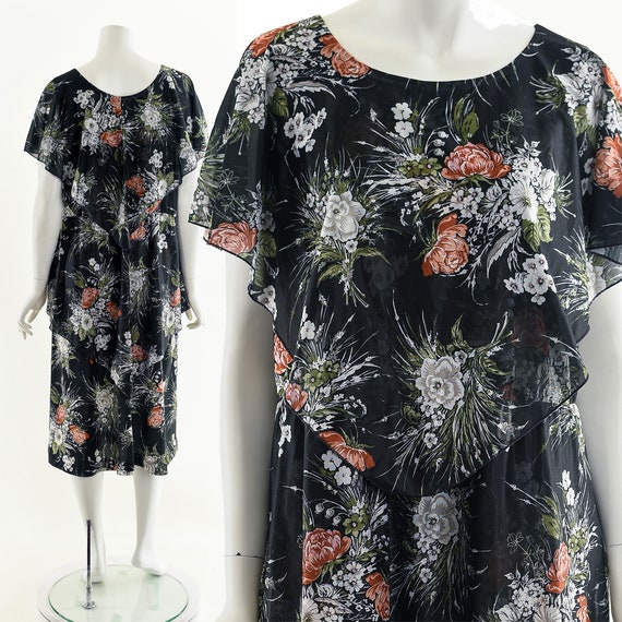 Black Floral Flowy Midi Dress - image 3