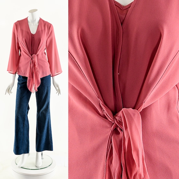 Sheer Dusty Pink Wrap Blouse, 2000s - image 1