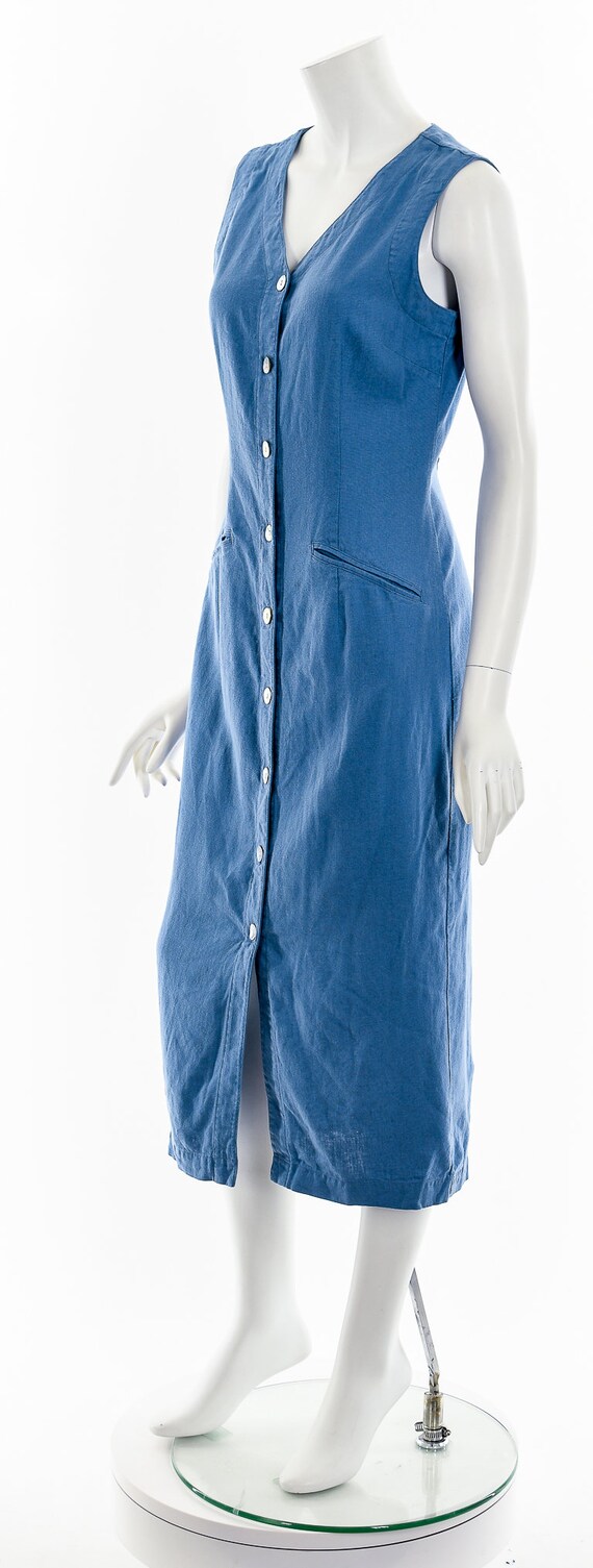 Dusty Blue Linen Button Down Midi Dress - image 10