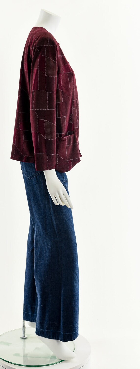 red patchwork jacket, leather suede jacket,box bl… - image 5