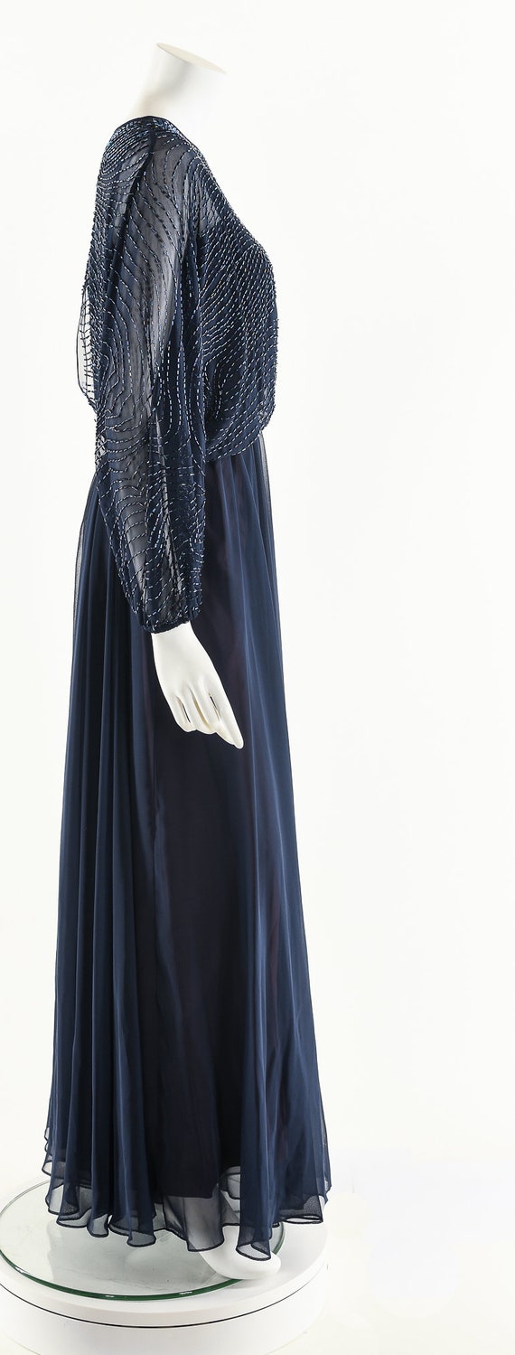 Beaded Navy Blue Chiffon Sweeping Formal Dress Ja… - image 6