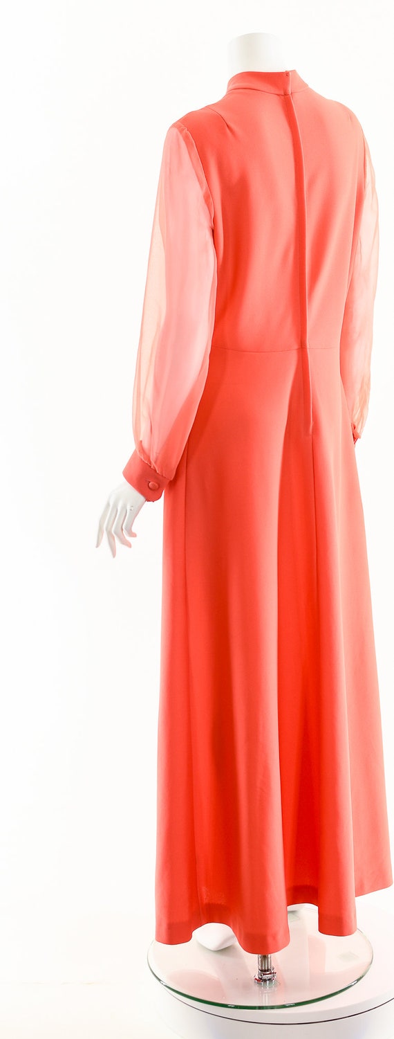 Coral Lace Chiffon Dress,60s Pink Orange Dress,Ba… - image 8