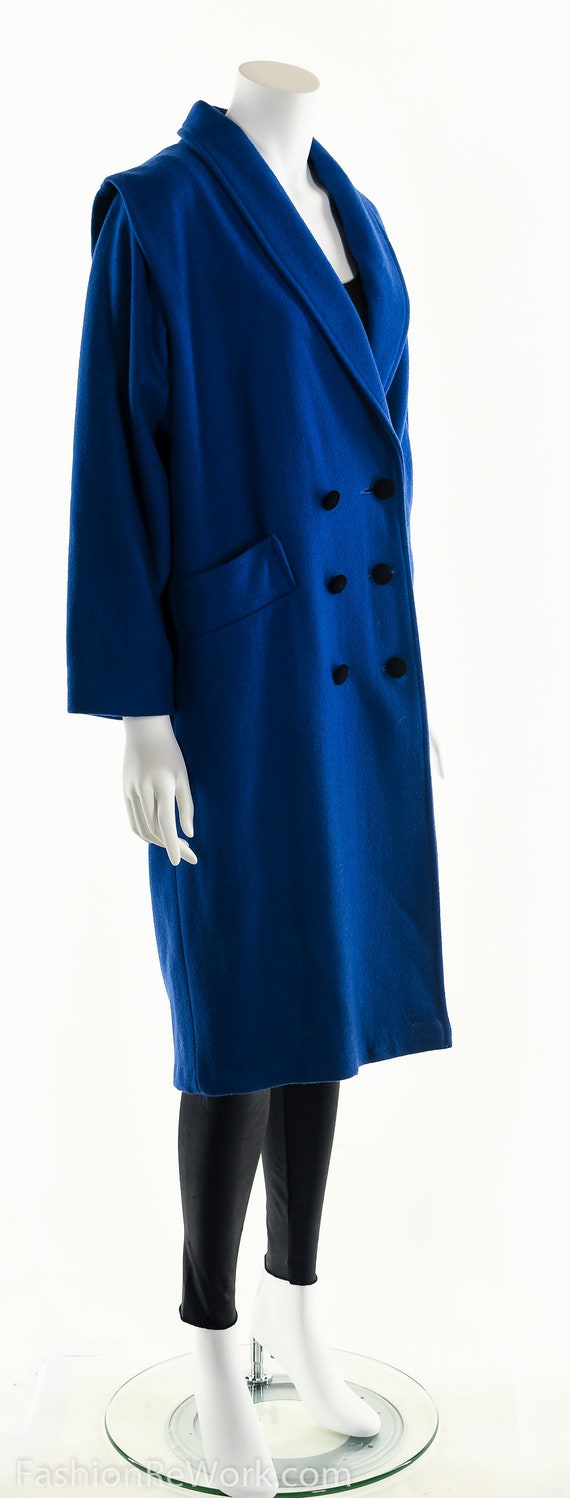 Blue Wool Trench Coat, Wool Overcoat Peacoat,Vint… - image 3