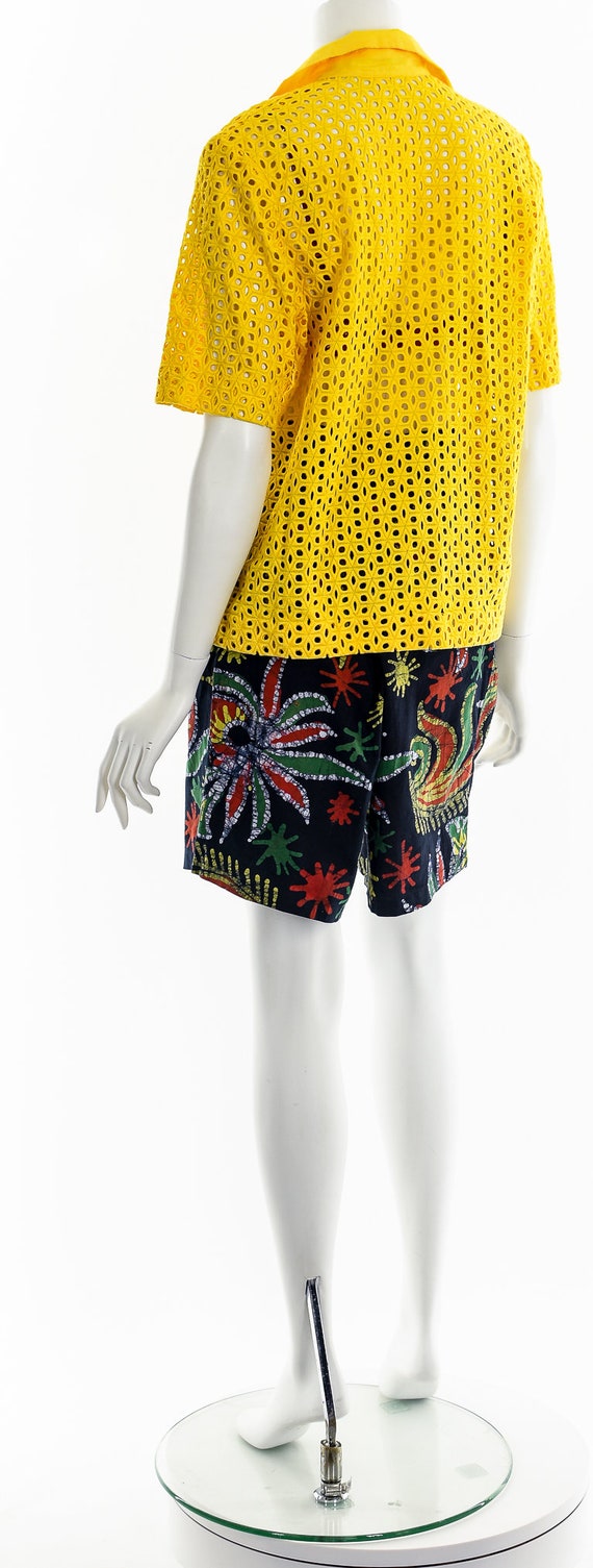 Bright Yellow Button Up Eyelet Top - image 8