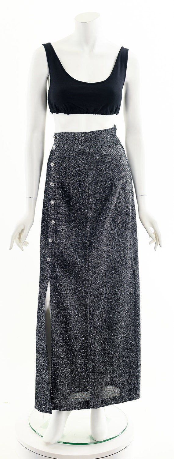 Gun Metal Lurex 70s Midi Skirt - image 4