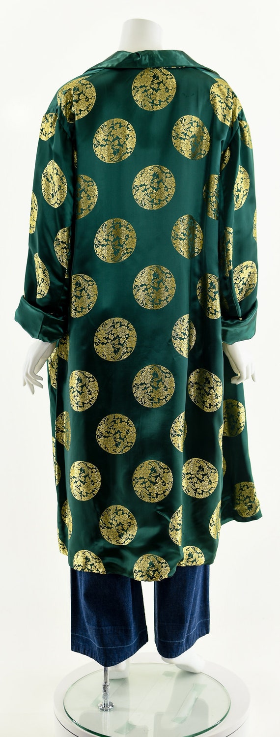 Emerald Green Silk Duster,Green Gold Kimono,Asian… - image 7