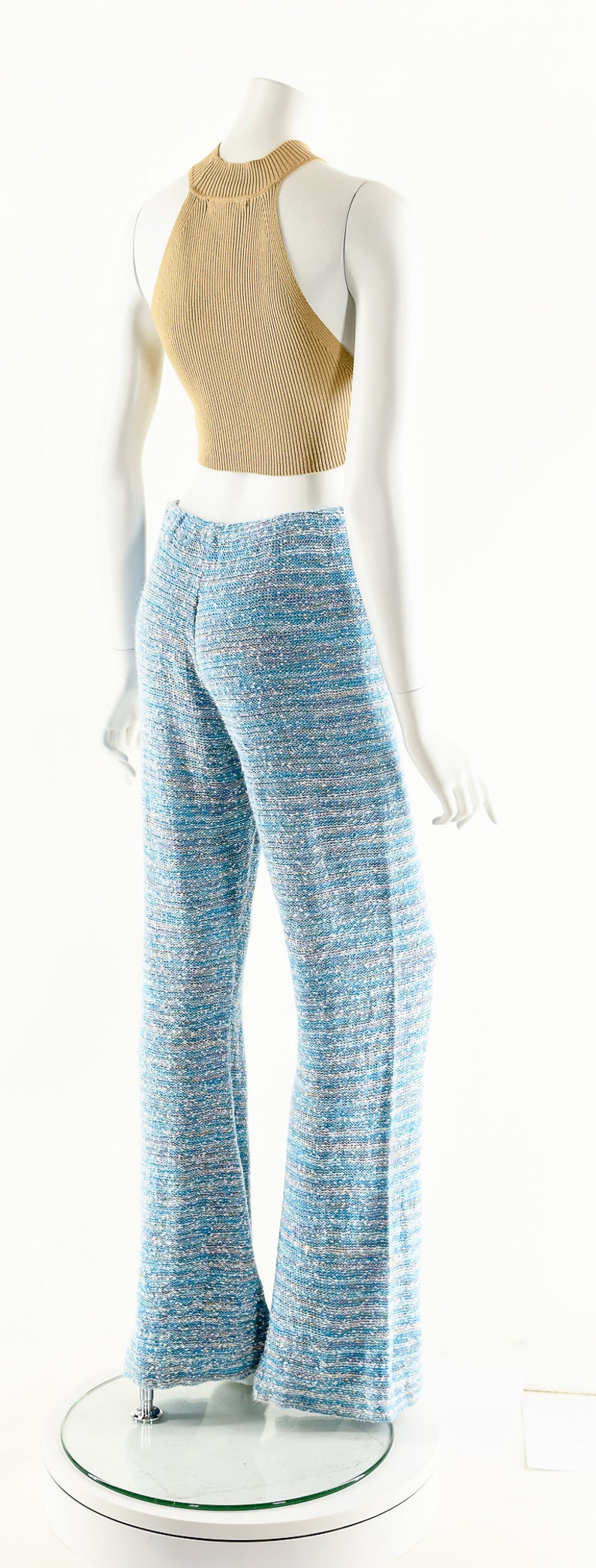 Space Dye Bell Bottoms,Vintage Bobbie Brooks Knit Pants,Boho Bell Bottoms,Baby Blue Flare Pants,Rainbow Knit Bellbottoms,Nubby Knit Pants image 6