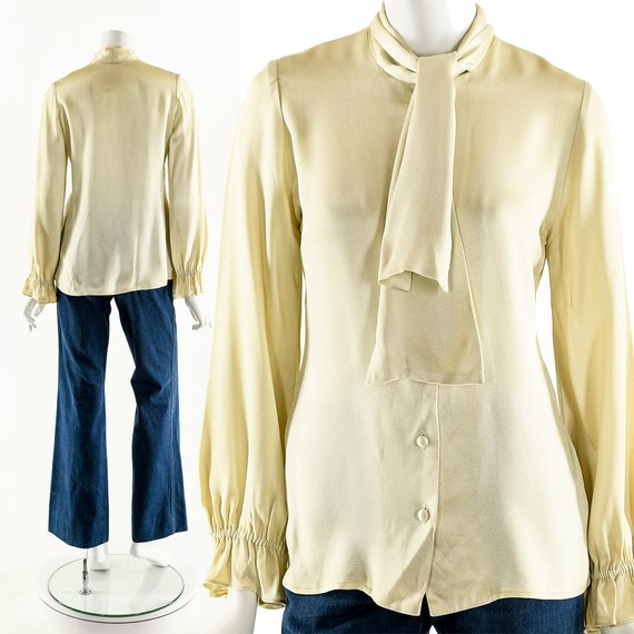 Cream Pirate's Blouse,50s Satin Crepe Blouse,Vint… - image 2