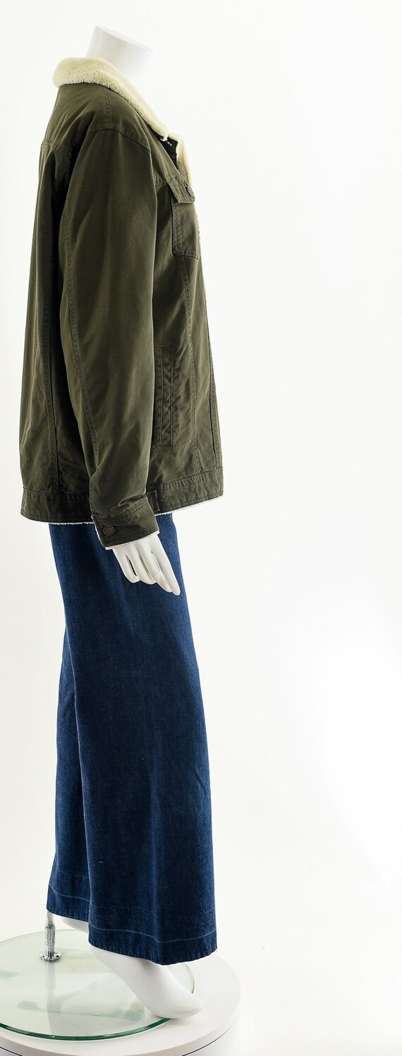 Olive Green Denim Sherpa-Lined Jacket - image 6