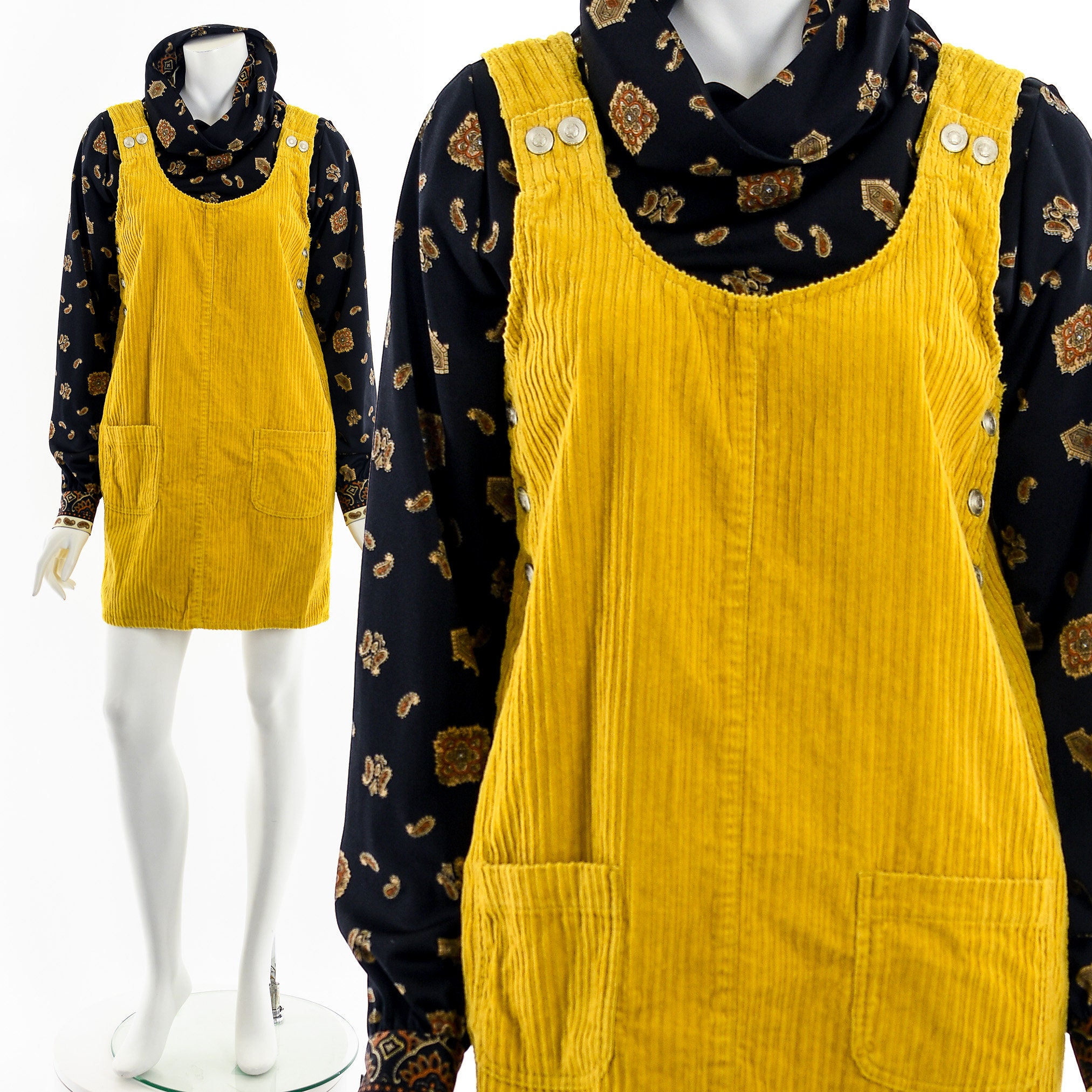Jean overall skirt yellow top hotsell